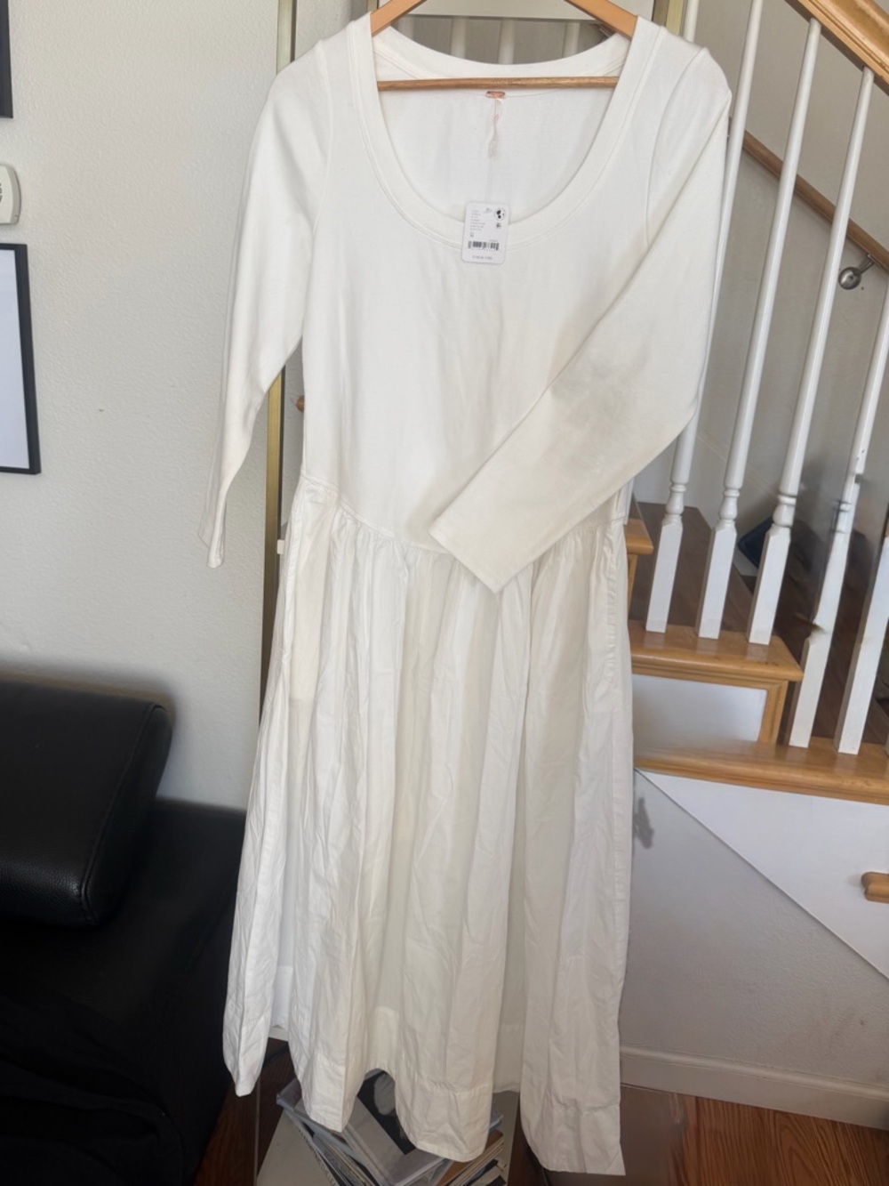 Free People White Long Sleeve Scoop Neck Maxi Dress